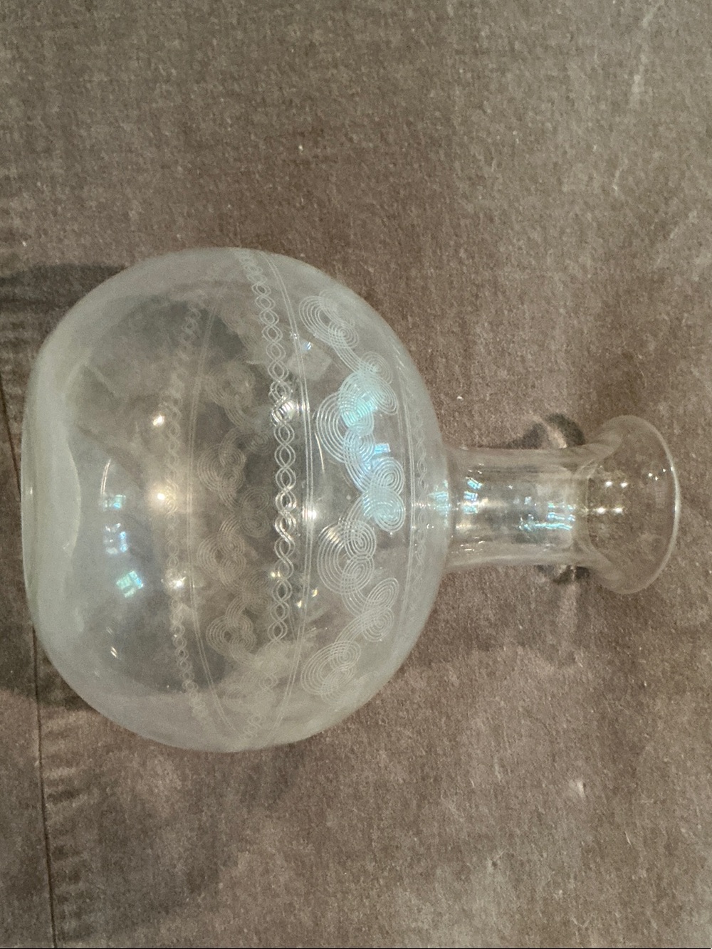 Clear Etched Glass Decanter - Round Bulb Vase